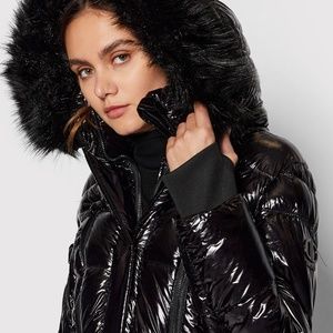 NWT Donna Karan Puffer Coat with Faux Fur detachable Hood Large